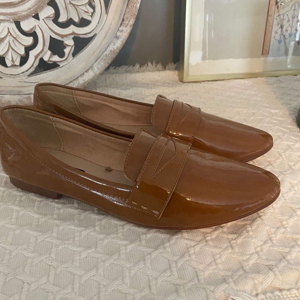 Zara brown patent leather loafers